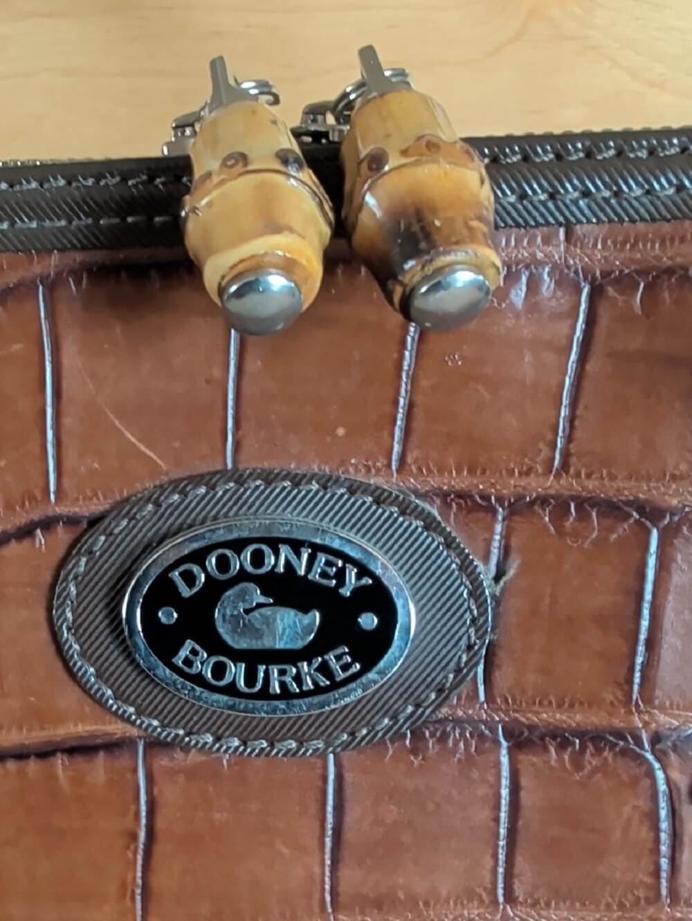 Dooney & Bourke Brown Croc-Embossed Satchel with Bamboo Handles.๐ - Picture 2 of 16